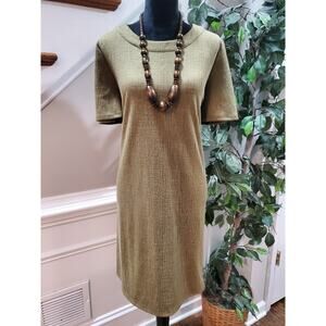 En Focus Women Women Green Round Neck Short Sleeve Casual Knee Length Dress 18W
